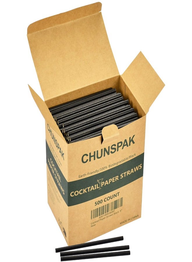 chunspak Paper Cocktail Straws 5 inch - 500 ct. Biodegradable Small Black Paper Drinking Straws Bulk for Short Drinks, Restaurant, Bar, Food Services - Image 2